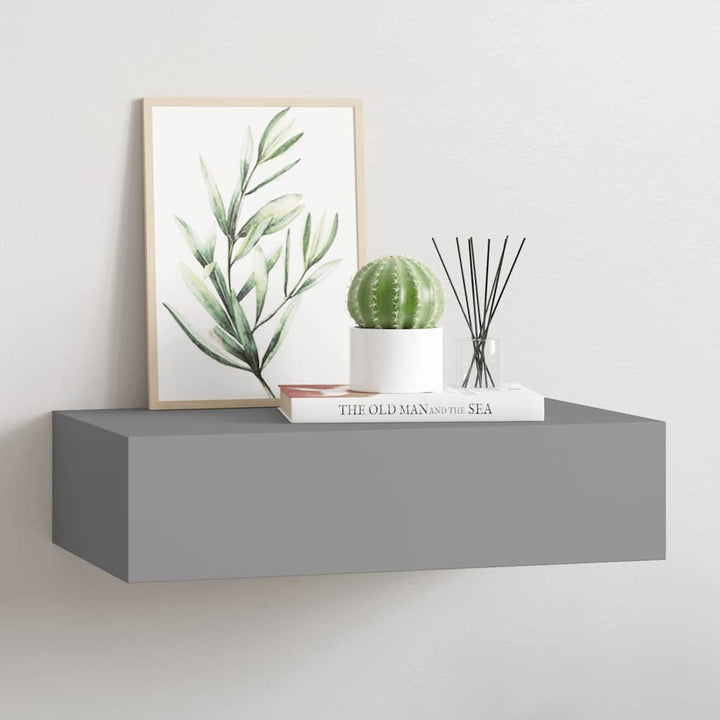 væghylde med skuffe 40x23,5x10 cm MDF grå