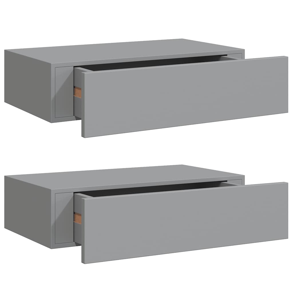 væghylder med skuffer 2 stk. 40x23,5x10 cm MDF grå