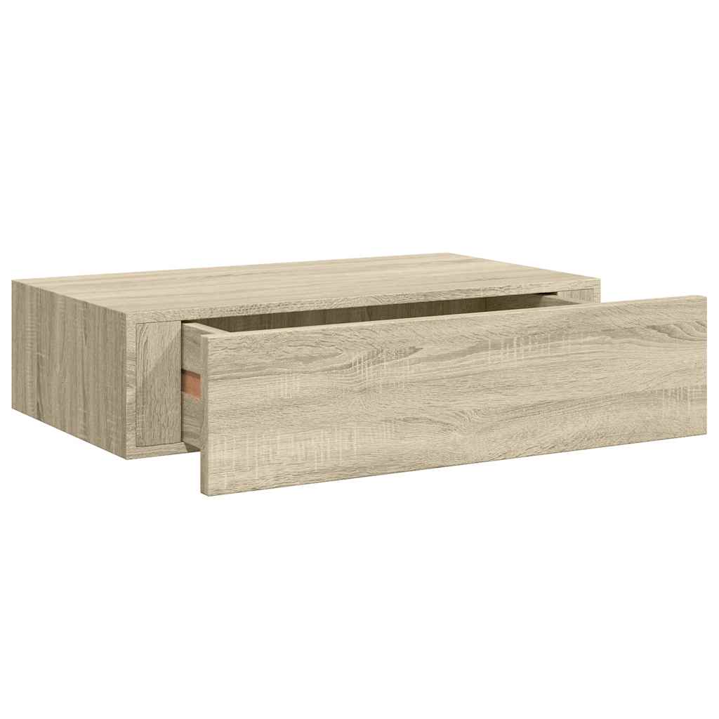væghylde med skuffe 40x23,5x10 cm MDF egetræsfarvet