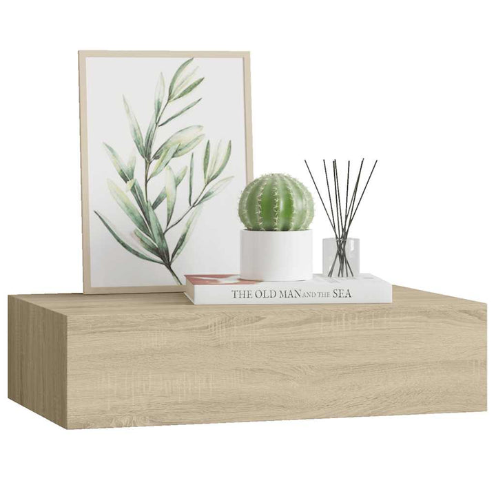 væghylde med skuffe 40x23,5x10 cm MDF egetræsfarvet
