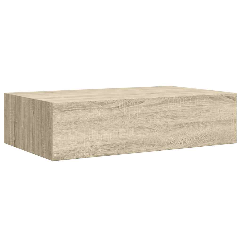 væghylde med skuffe 40x23,5x10 cm MDF egetræsfarvet
