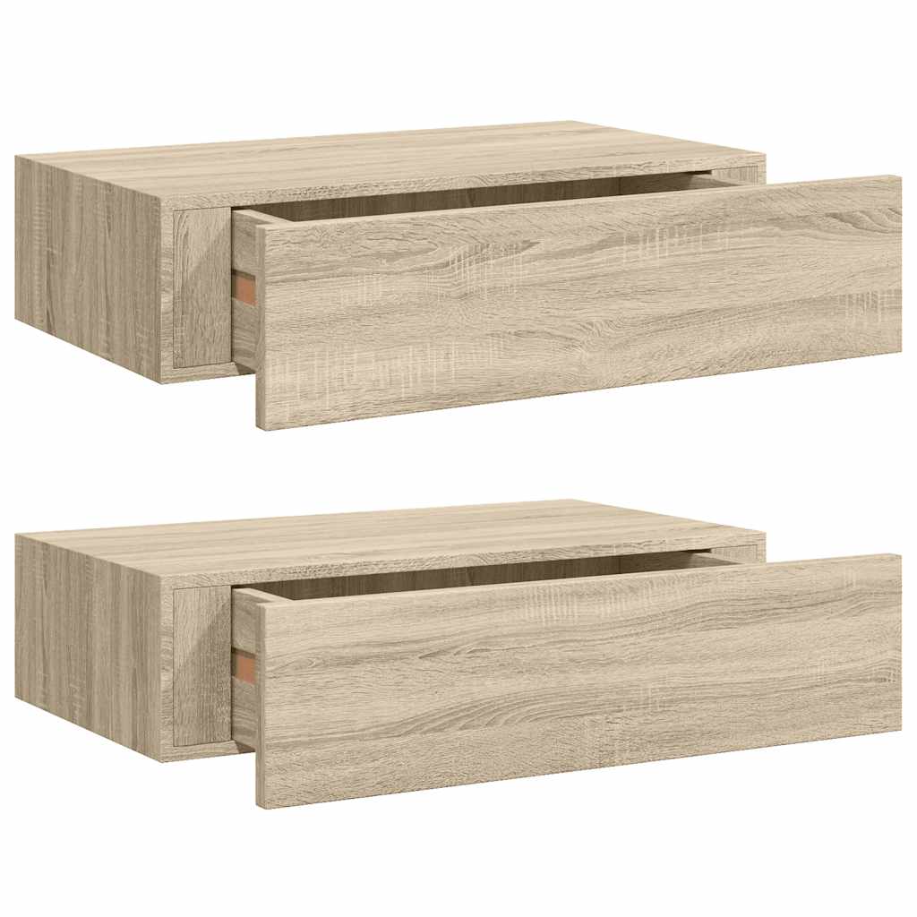 væghylder med skuffer 2 stk. 40x23,5x10 cm MDF egetræsfarvet