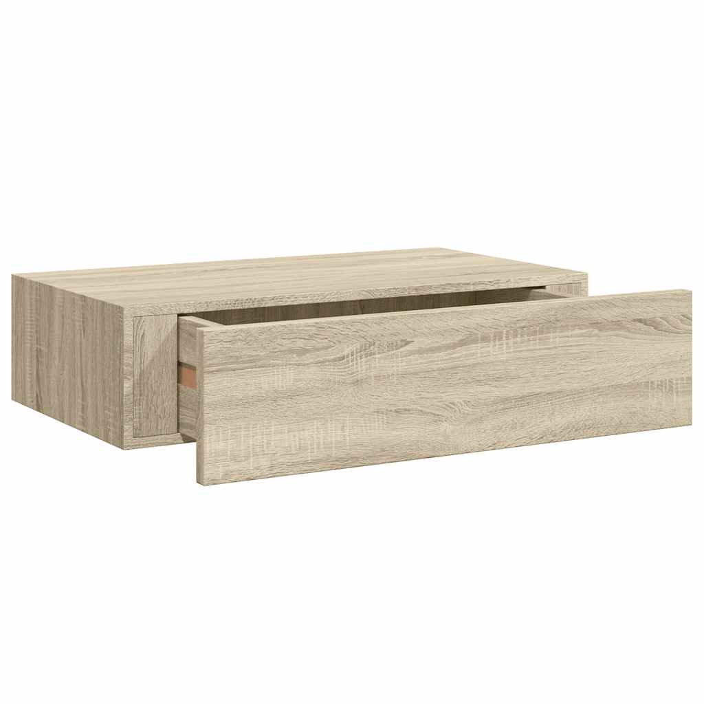 væghylder med skuffer 2 stk. 40x23,5x10 cm MDF egetræsfarvet