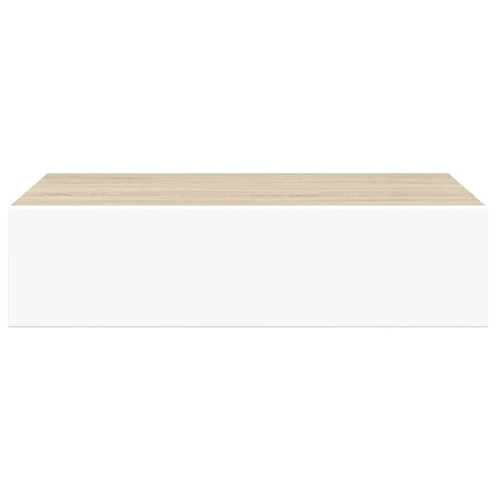 vægmonteret skuffehylde eg og hvid 40x23,5x10 cm MDF