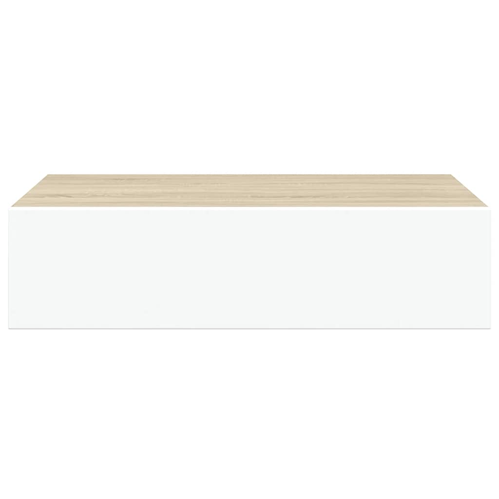 vægmonteret skuffehylde eg og hvid 40x23,5x10 cm MDF