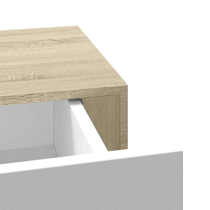 vægmonteret skuffehylde eg og hvid 40x23,5x10 cm MDF