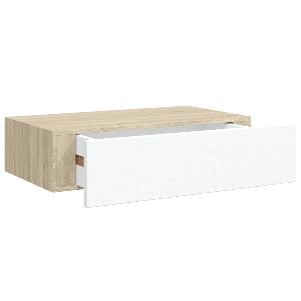 hylder med skuffe 2 stk. 40x23,5x10 cm MDF egetræsfarve og hvid