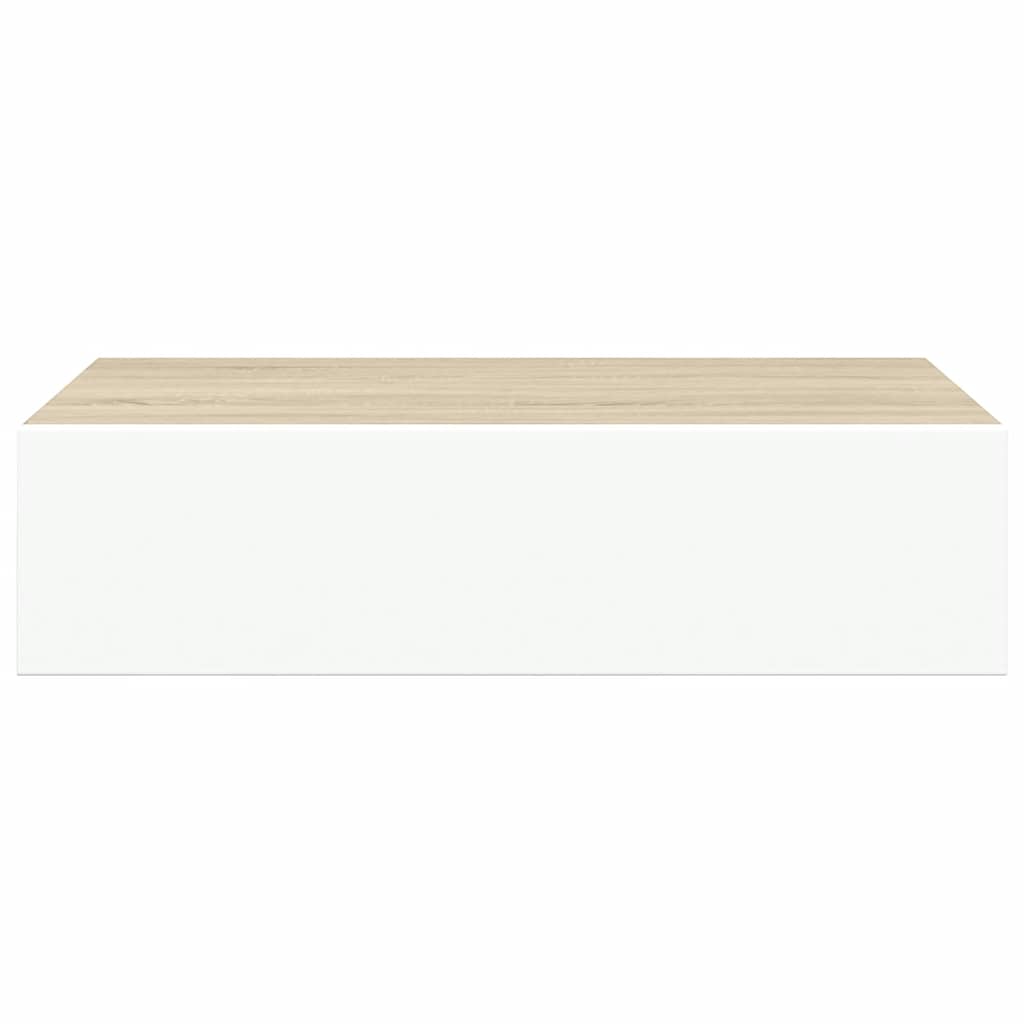 hylder med skuffe 2 stk. 40x23,5x10 cm MDF egetræsfarve og hvid