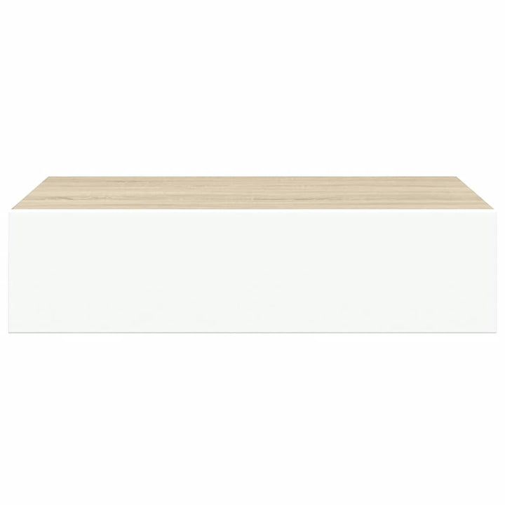 hylder med skuffe 2 stk. 40x23,5x10 cm MDF egetræsfarve og hvid