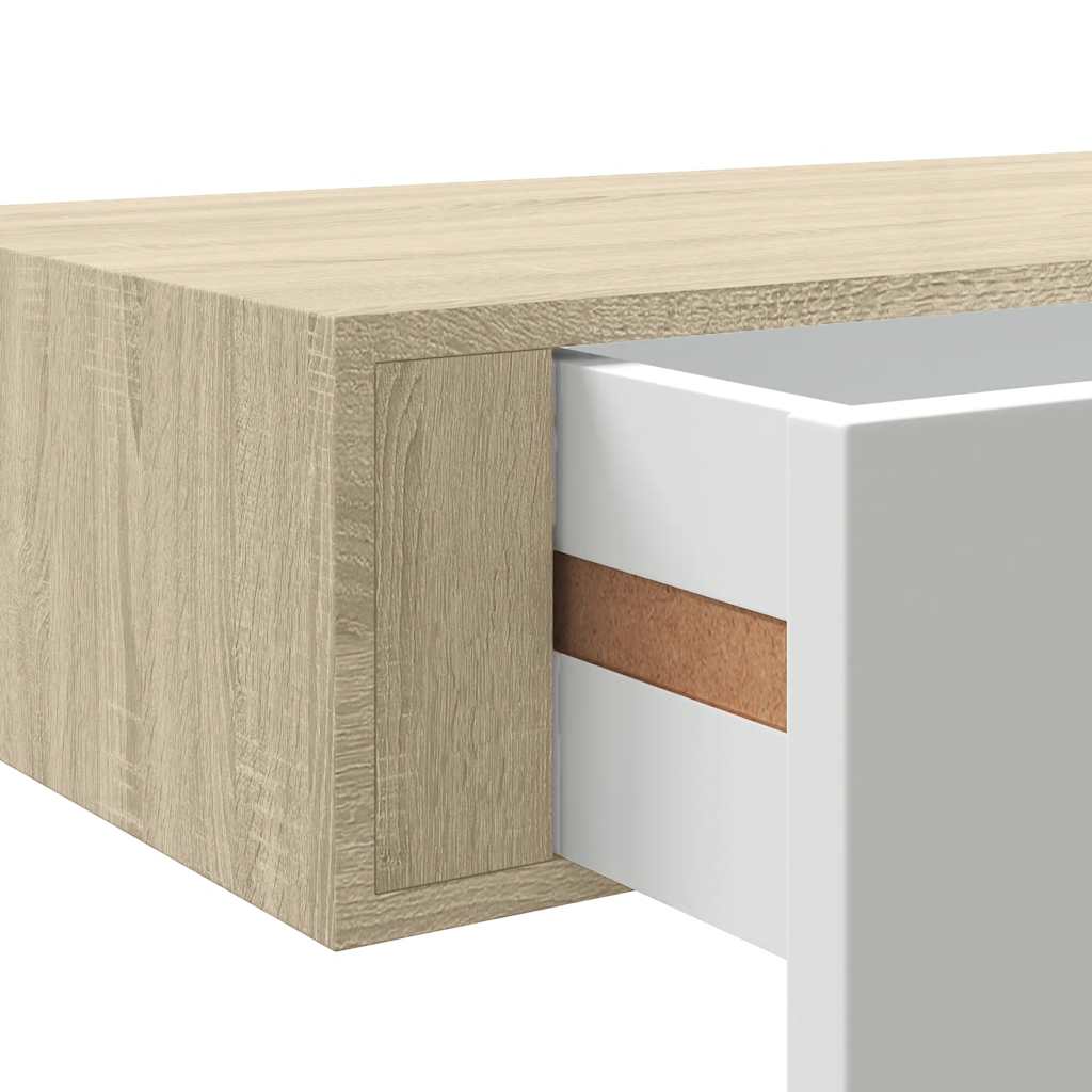 hylder med skuffe 2 stk. 40x23,5x10 cm MDF egetræsfarve og hvid