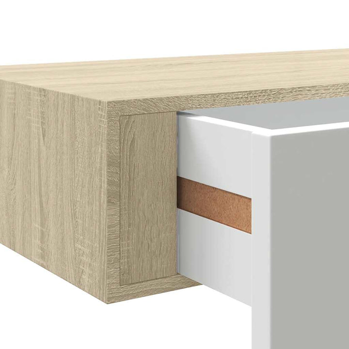 hylder med skuffe 2 stk. 40x23,5x10 cm MDF egetræsfarve og hvid