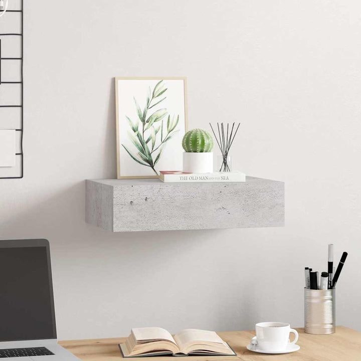 væghylde med skuffe 40x23,5x10 cm MDF betongrå
