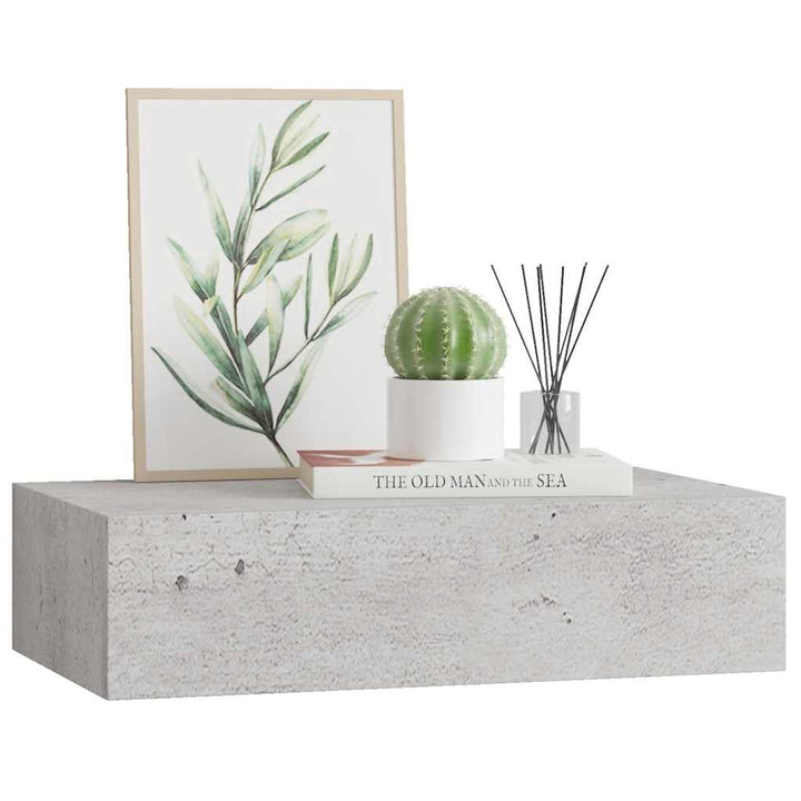 væghylde med skuffe 40x23,5x10 cm MDF betongrå