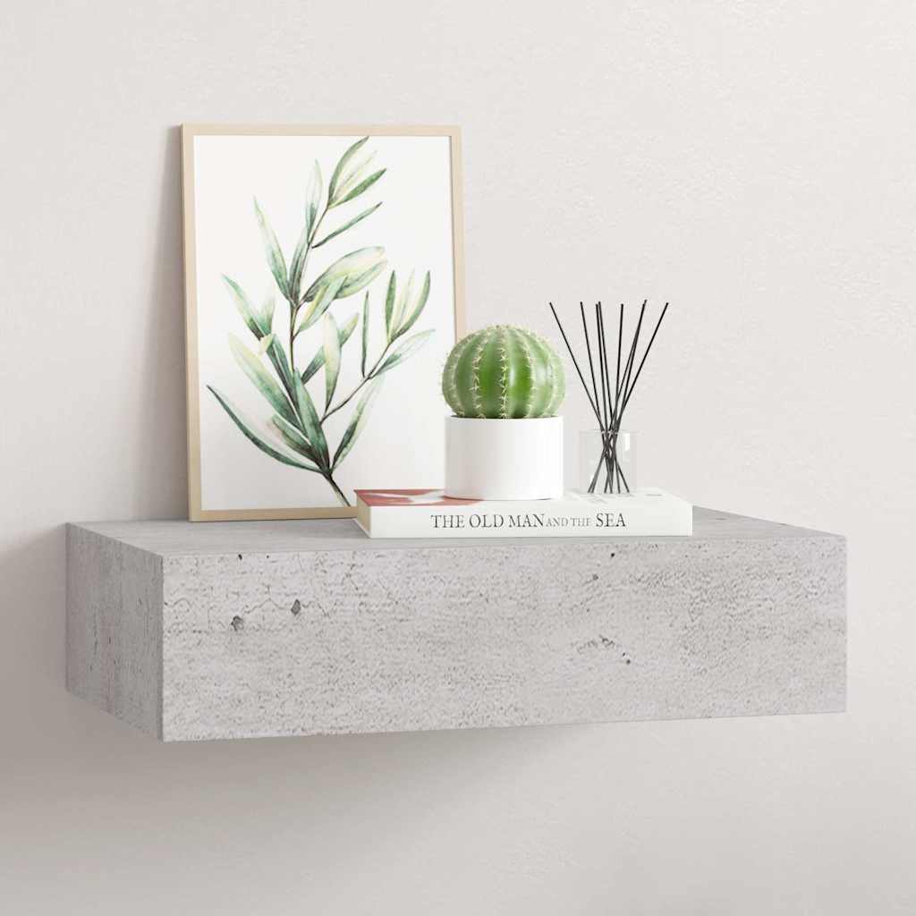 væghylde med skuffe 40x23,5x10 cm MDF betongrå