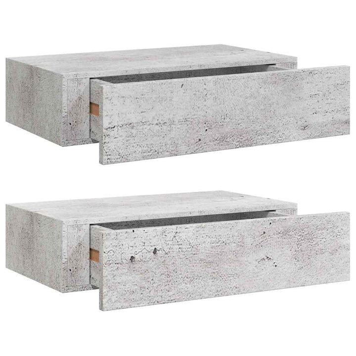 hylder med skuffe 2 stk. 40x23,5x10 cm MDF betongrå