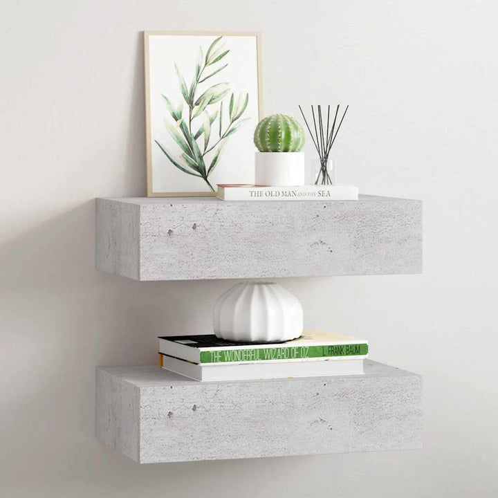 hylder med skuffe 2 stk. 40x23,5x10 cm MDF betongrå