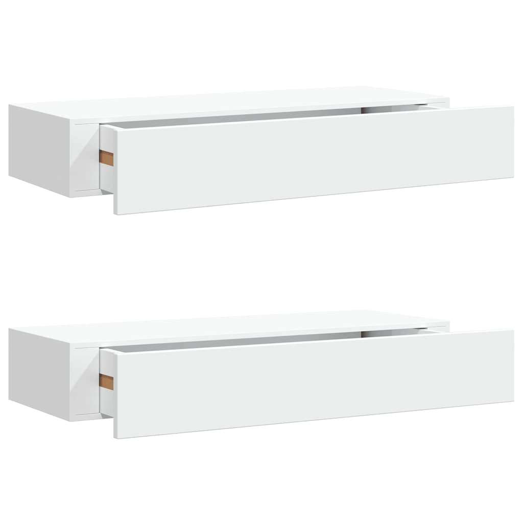 væghylder med skuffer 2 stk. 60x23,5x10 cm MDF hvid