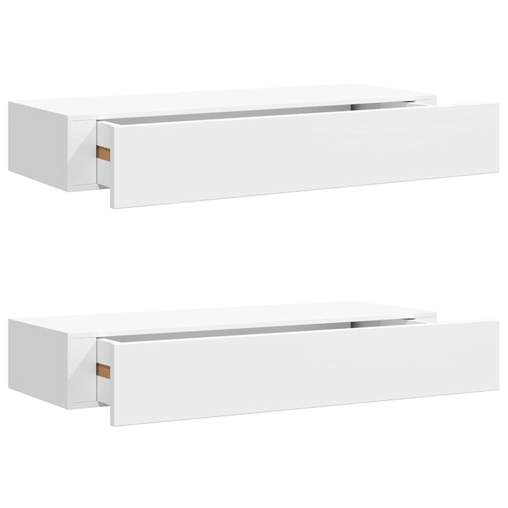 væghylder med skuffer 2 stk. 60x23,5x10 cm MDF hvid