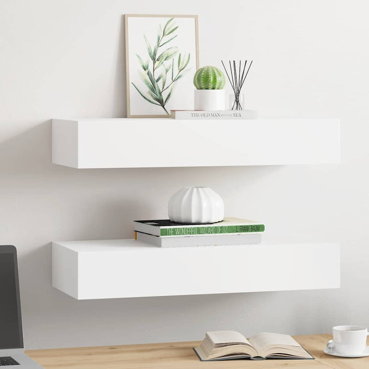 væghylder med skuffer 2 stk. 60x23,5x10 cm MDF hvid