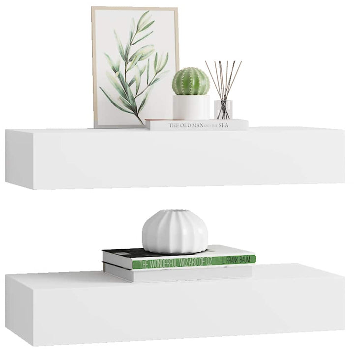 væghylder med skuffer 2 stk. 60x23,5x10 cm MDF hvid