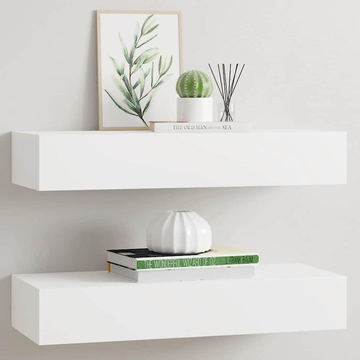 væghylder med skuffer 2 stk. 60x23,5x10 cm MDF hvid