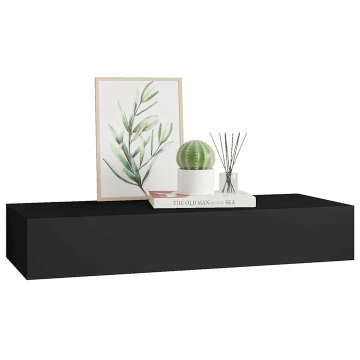 væghylde med skuffe 60x23,5x10 cm MDF sort