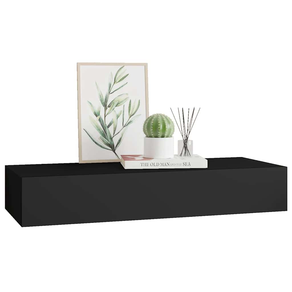 væghylde med skuffe 60x23,5x10 cm MDF sort