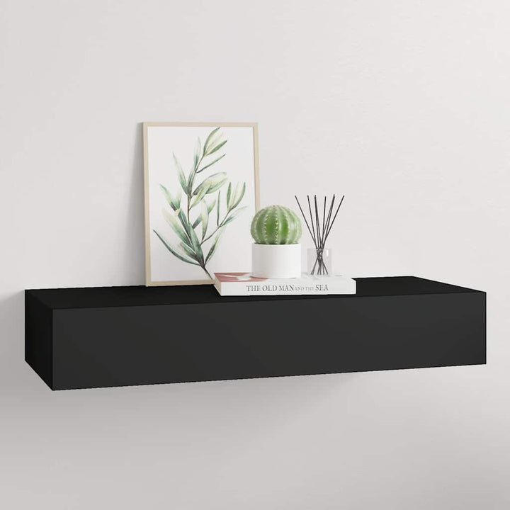 væghylde med skuffe 60x23,5x10 cm MDF sort