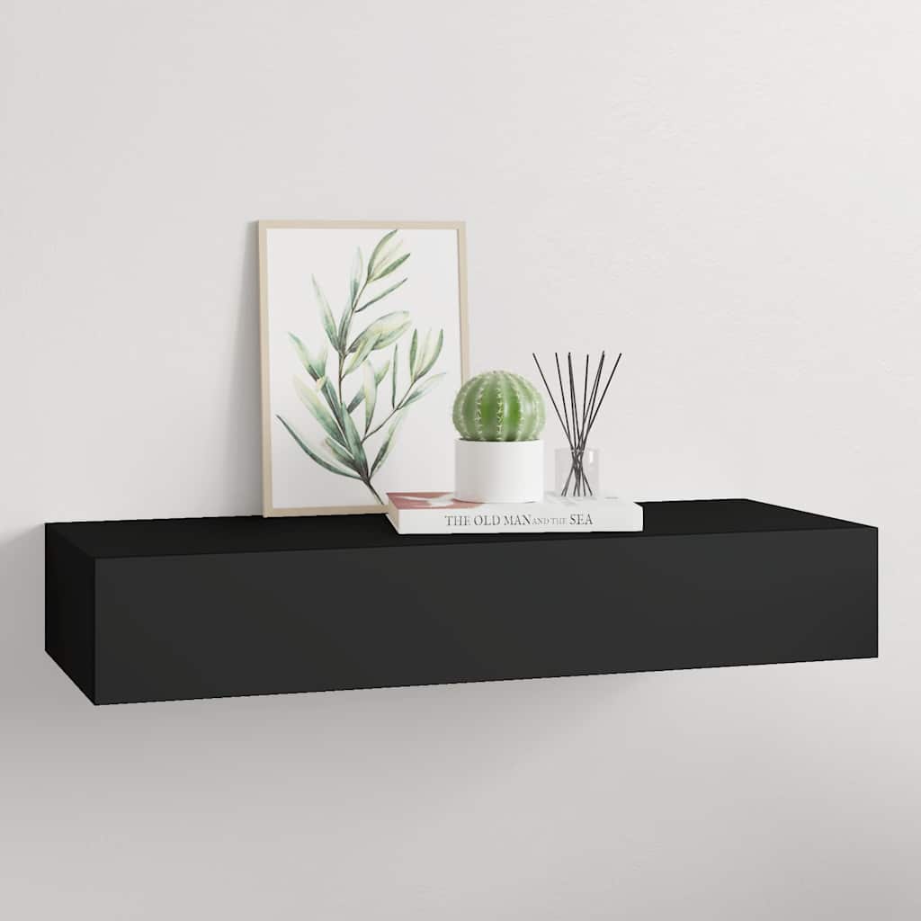 væghylde med skuffe 60x23,5x10 cm MDF sort