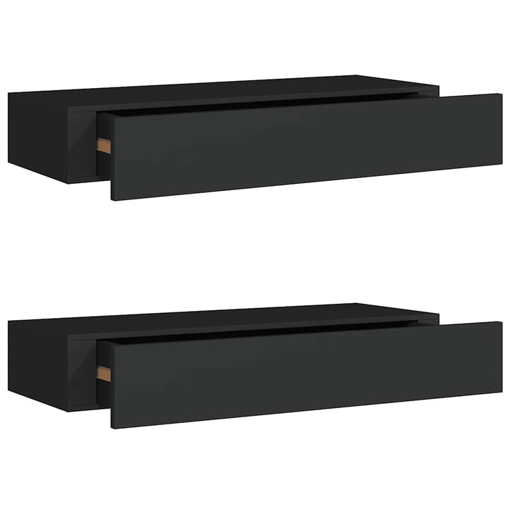 væghylder med skuffer 2 stk. 60x23,5x10 cm MDF sort