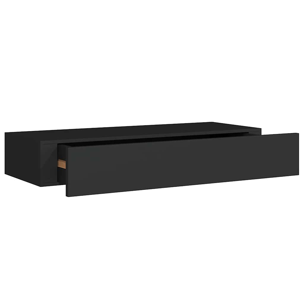 væghylder med skuffer 2 stk. 60x23,5x10 cm MDF sort