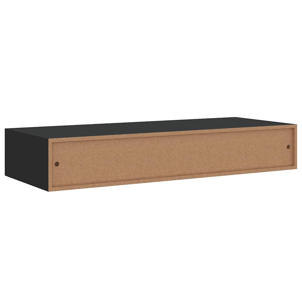 væghylder med skuffer 2 stk. 60x23,5x10 cm MDF sort