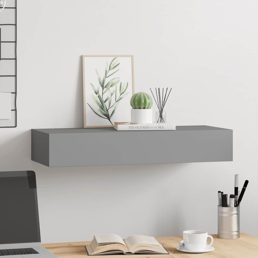 væghylde med skuffe 60x23,5x10 cm MDF grå