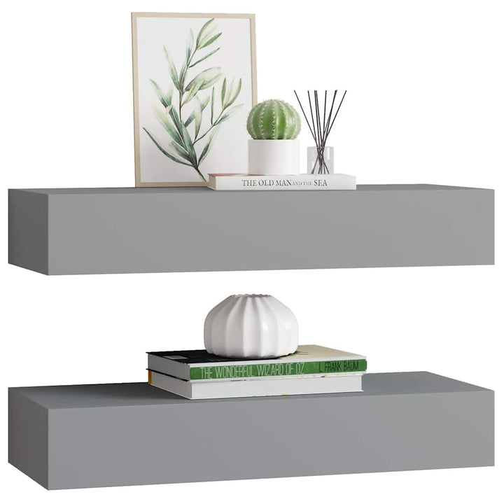væghylder med skuffer 2 stk. 60x23,5x10 cm MDF grå