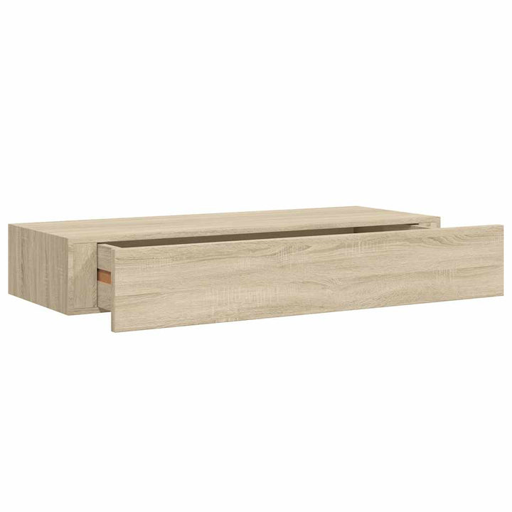 væghylde med skuffe 60x23,5x10 cm MDF egetræsfarvet