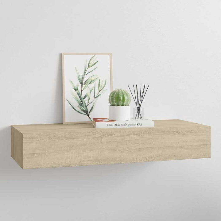 væghylde med skuffe 60x23,5x10 cm MDF egetræsfarvet