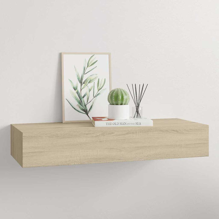 væghylde med skuffe 60x23,5x10 cm MDF egetræsfarvet