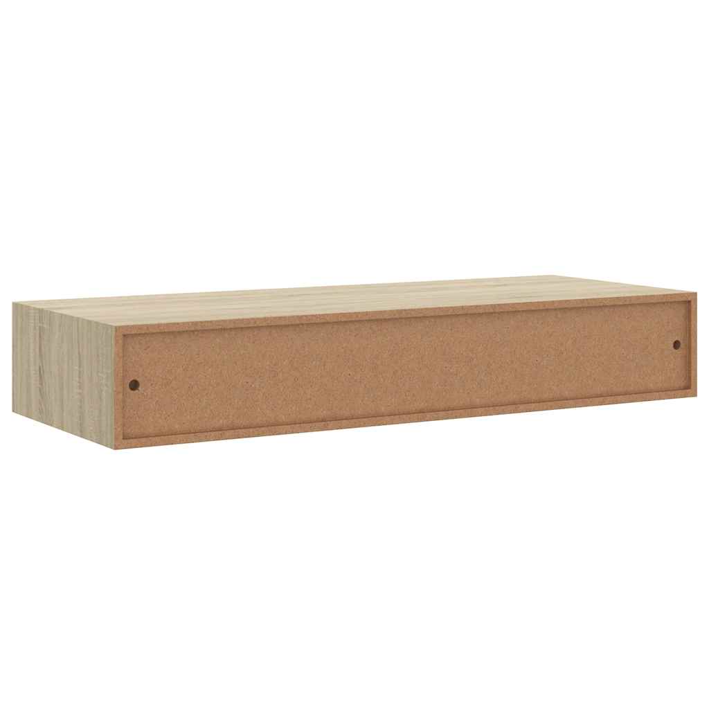 væghylder med skuffer 2 stk. 60x23,5x10 cm MDF egetræsfarvet