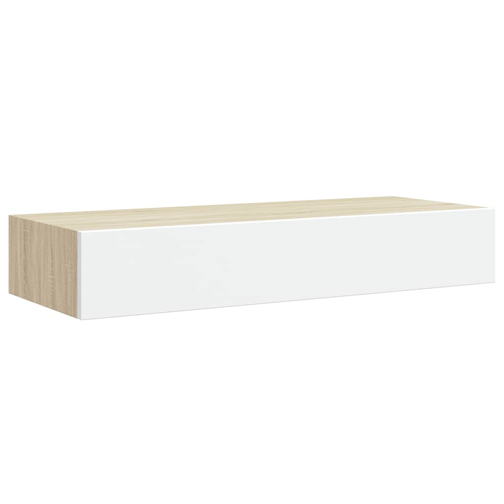 vægmonteret skuffehylde eg og hvid 60x23,5x10 cm MDF