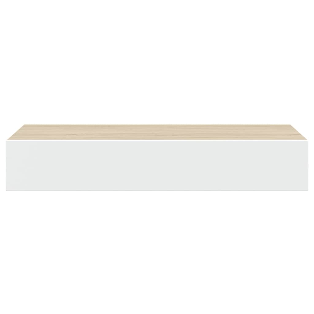 vægmonteret skuffehylde eg og hvid 60x23,5x10 cm MDF