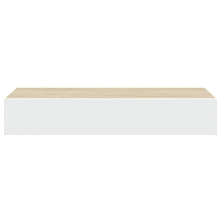 vægmonteret skuffehylde eg og hvid 60x23,5x10 cm MDF