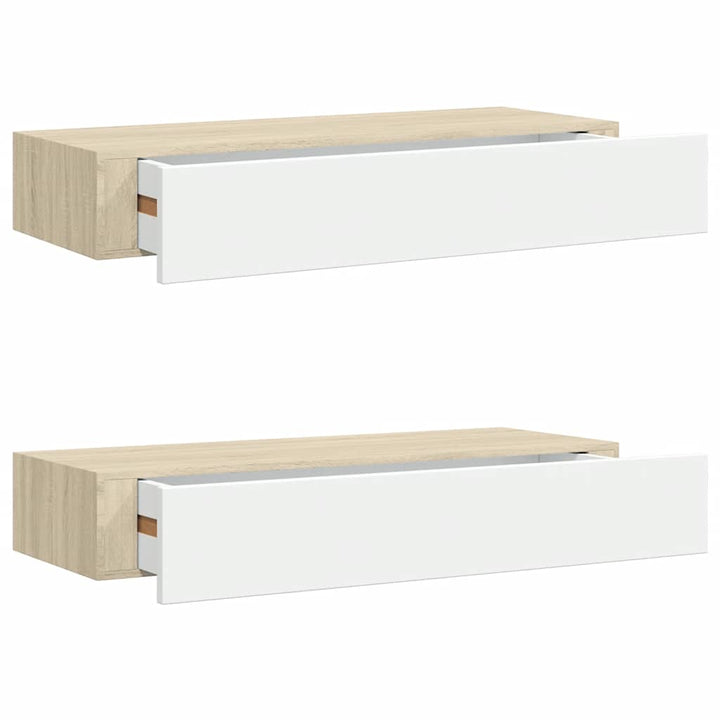 væghylder med skuffer 2 stk. eg og hvid 60x23,5x10 cm MDF