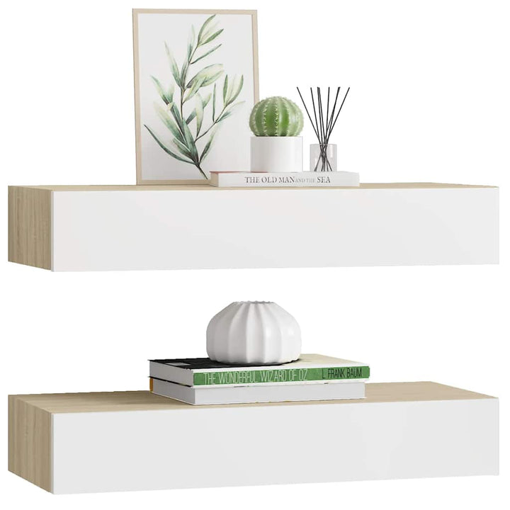 væghylder med skuffer 2 stk. eg og hvid 60x23,5x10 cm MDF