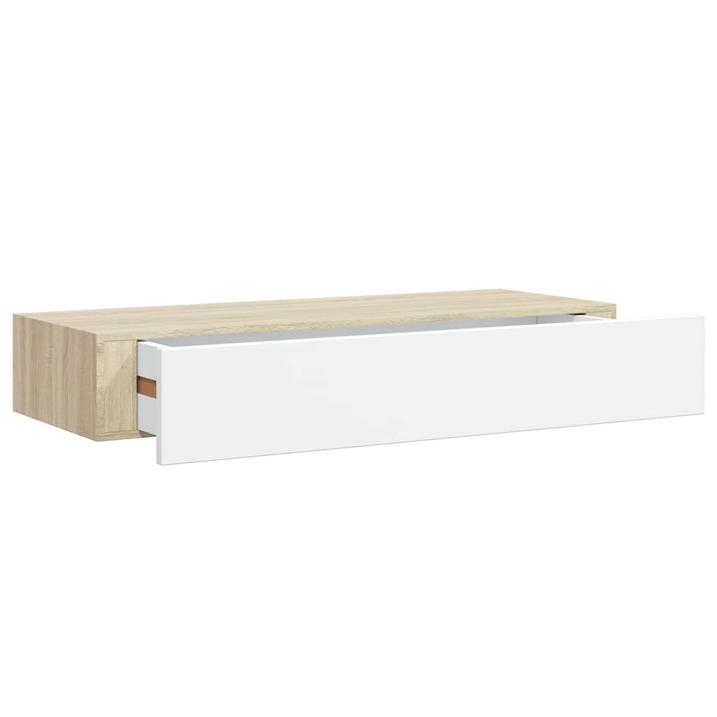 væghylder med skuffer 2 stk. eg og hvid 60x23,5x10 cm MDF