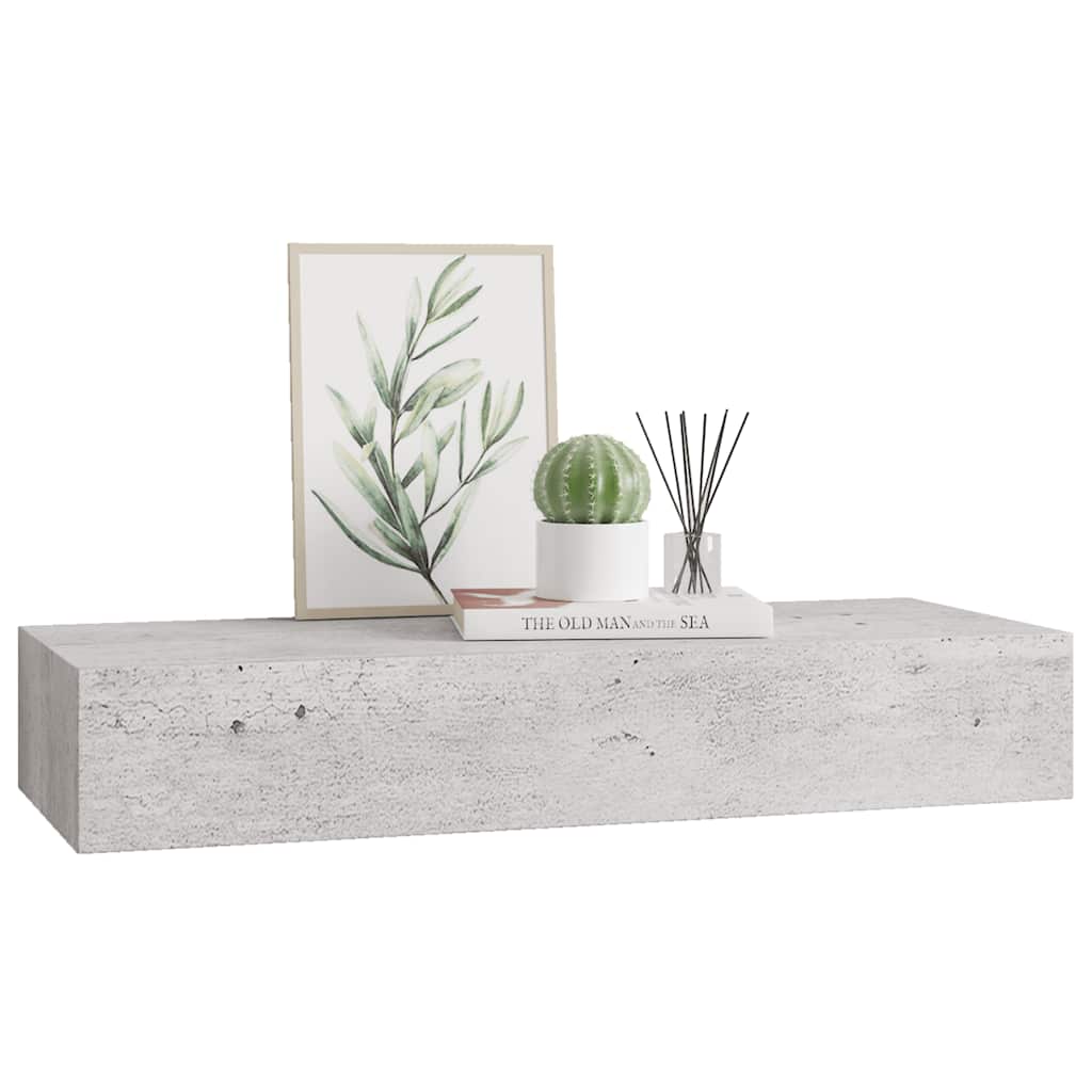 væghylde med skuffe 60x23,5x10 cm MDF betongrå
