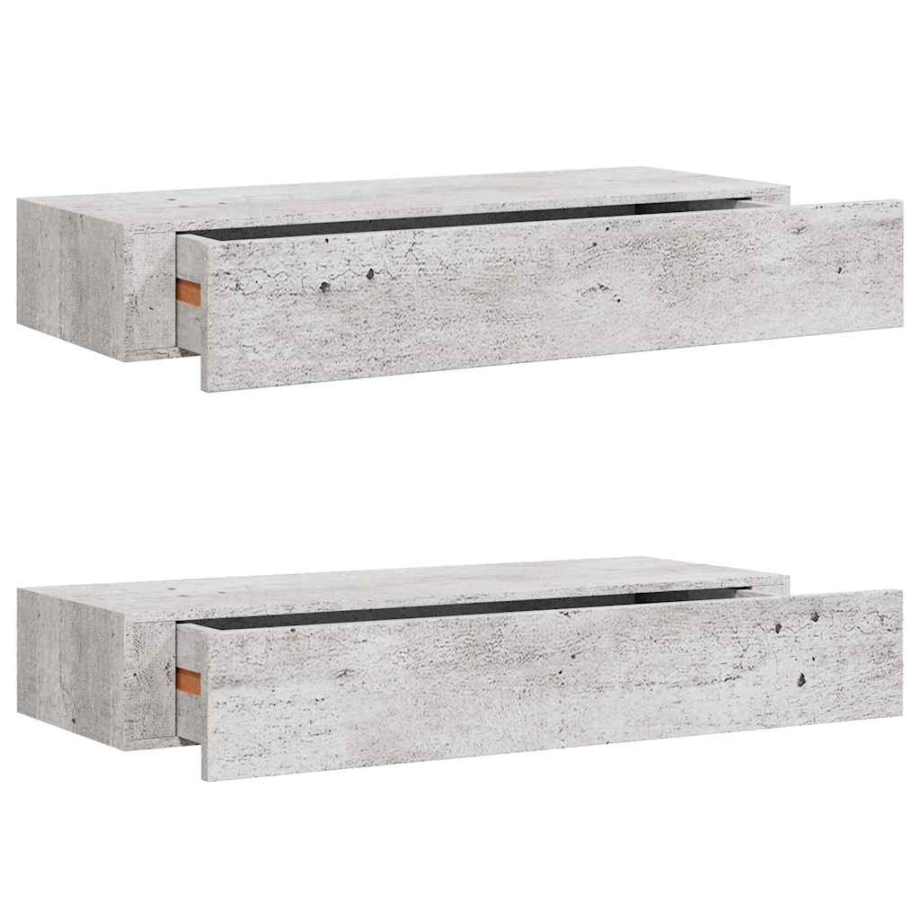 væghylder med skuffe 2 stk. 60x23,5x10 cm MDF betongrå