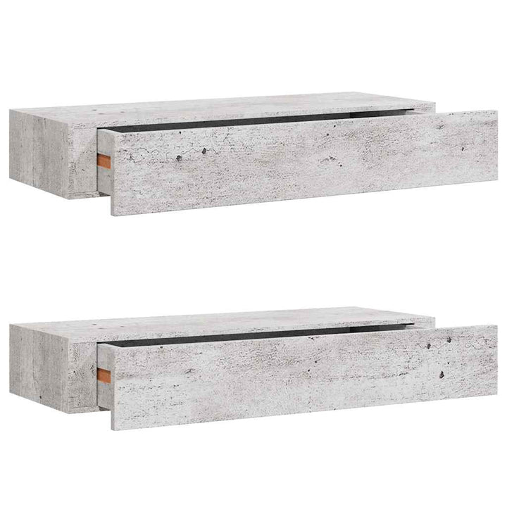 væghylder med skuffe 2 stk. 60x23,5x10 cm MDF betongrå
