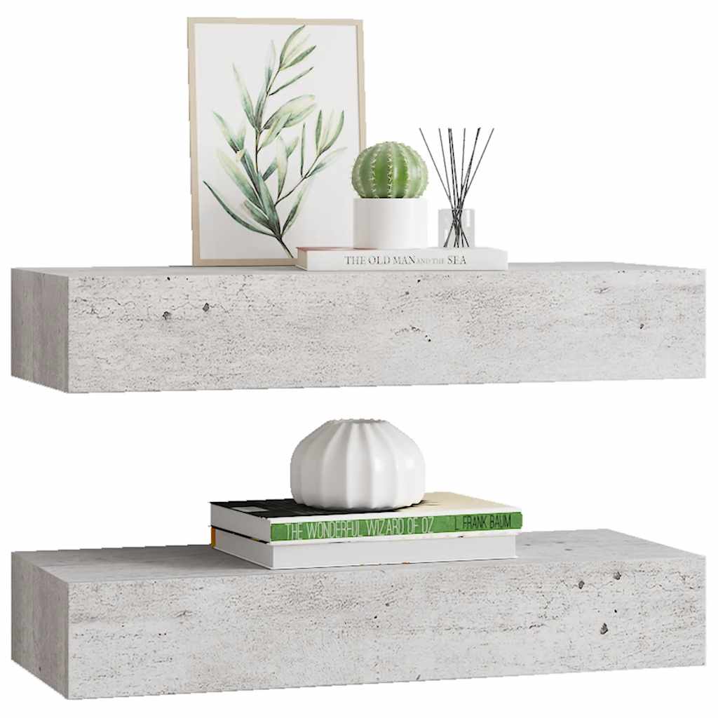 væghylder med skuffe 2 stk. 60x23,5x10 cm MDF betongrå