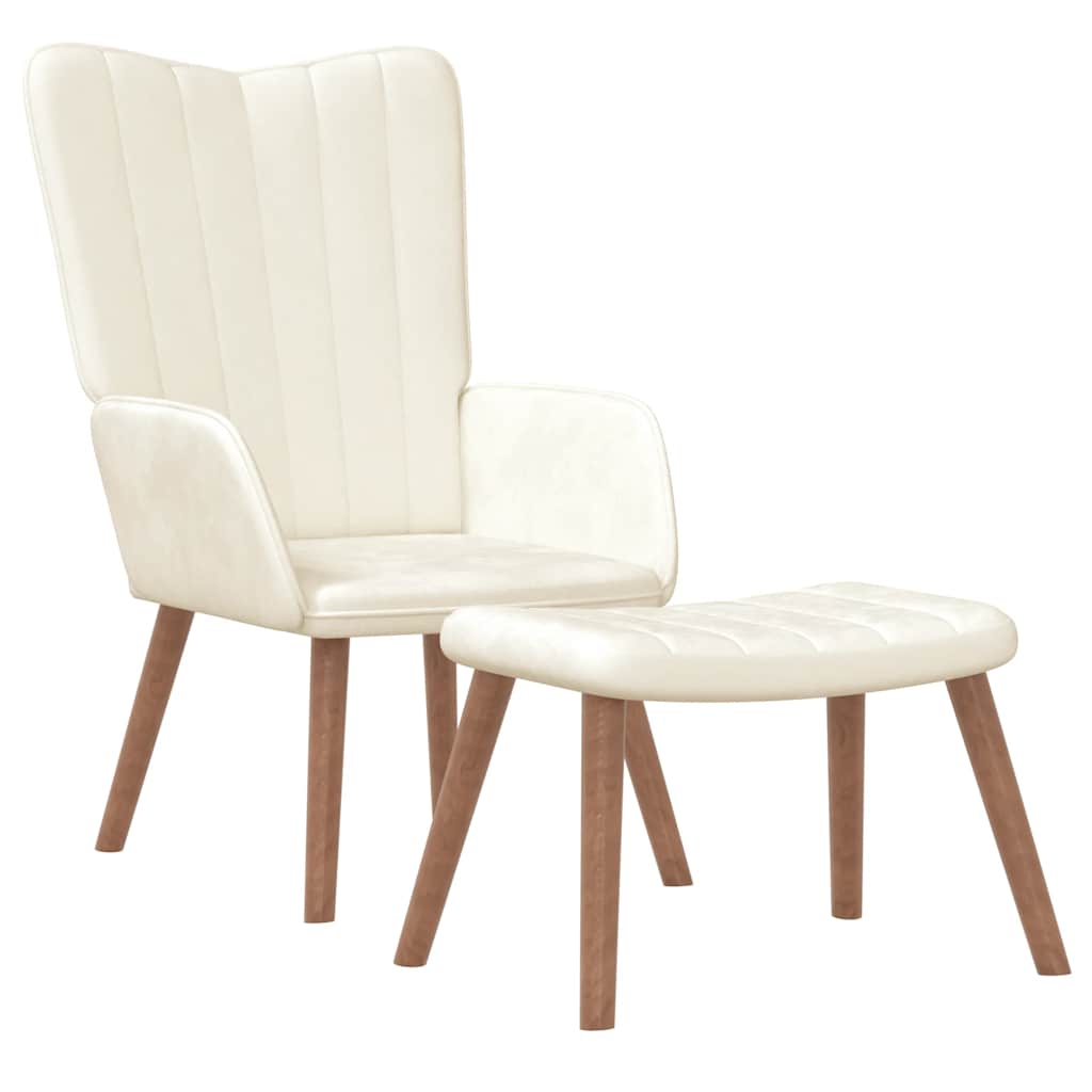 lænestol med fodskammel fløjl cremehvid