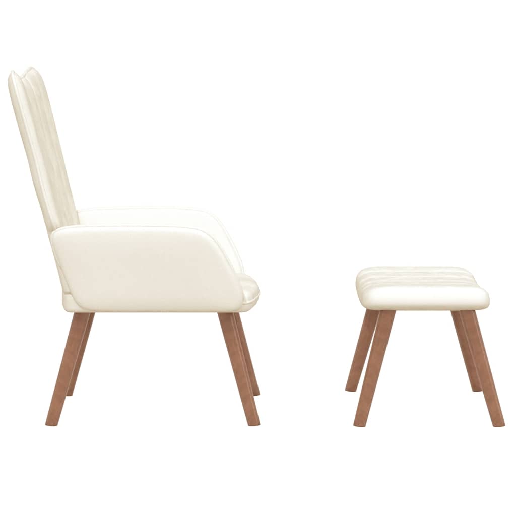 lænestol med fodskammel fløjl cremehvid